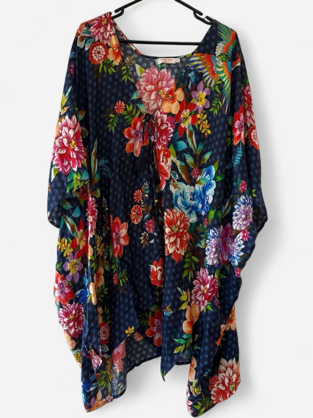 Johnny Was California Floral Silk Blend Kimono Kaftan Top